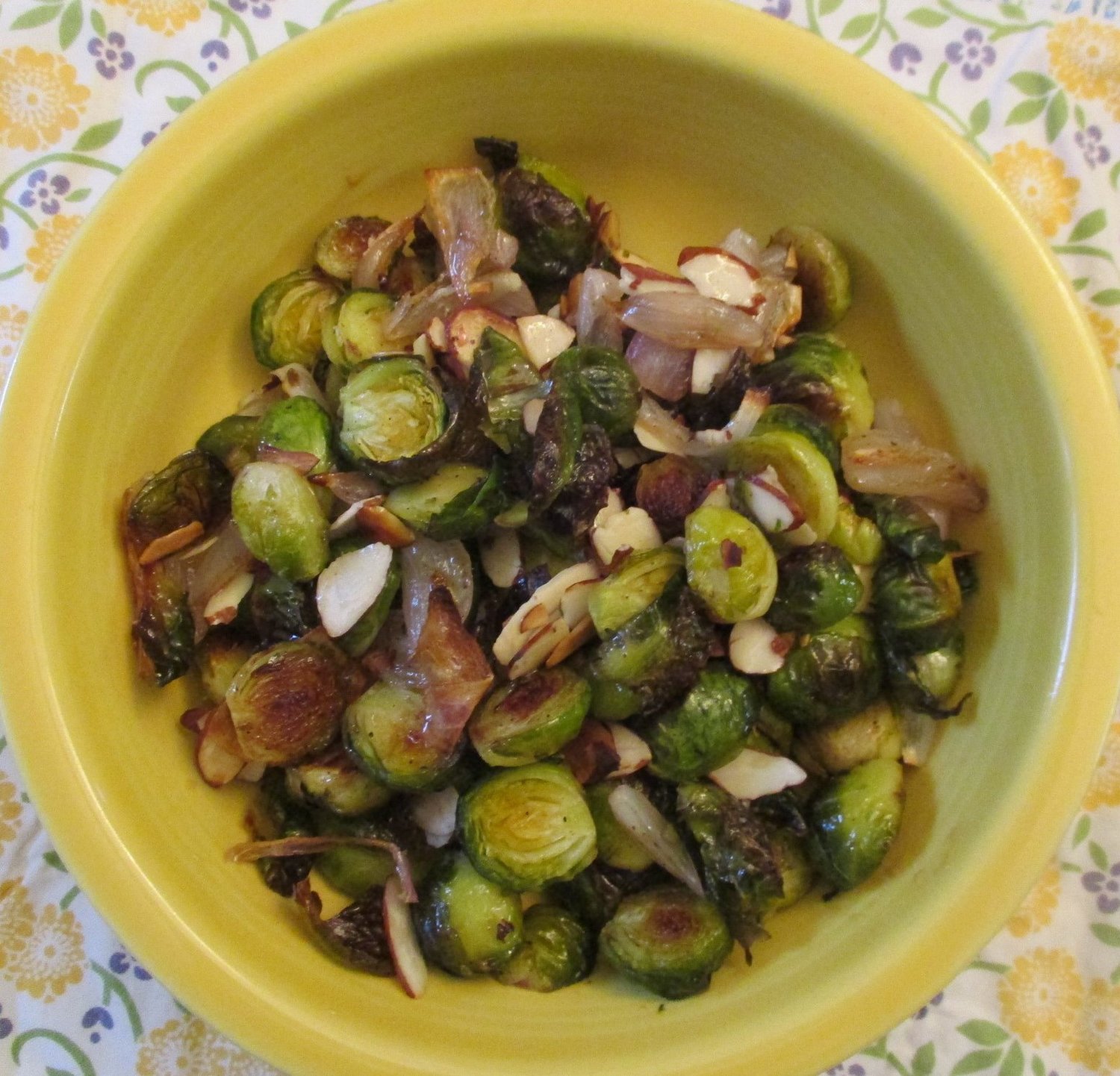 Oven-roasted Brussels sprouts and shallots.